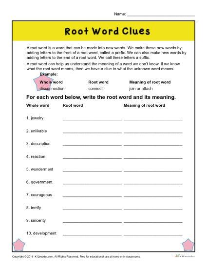 Root Words Worksheet 3rd Grade Pdf