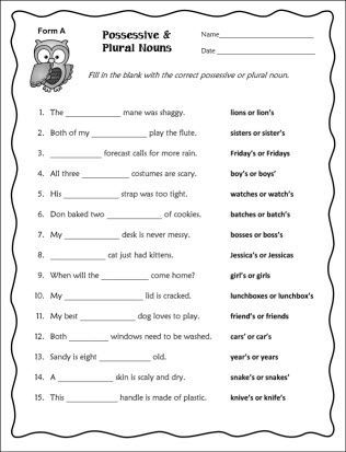 Plural Nouns Worksheet 5th Grade Pdf