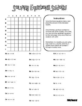 Solving Linear Equations Sudoku Worksheet Answers