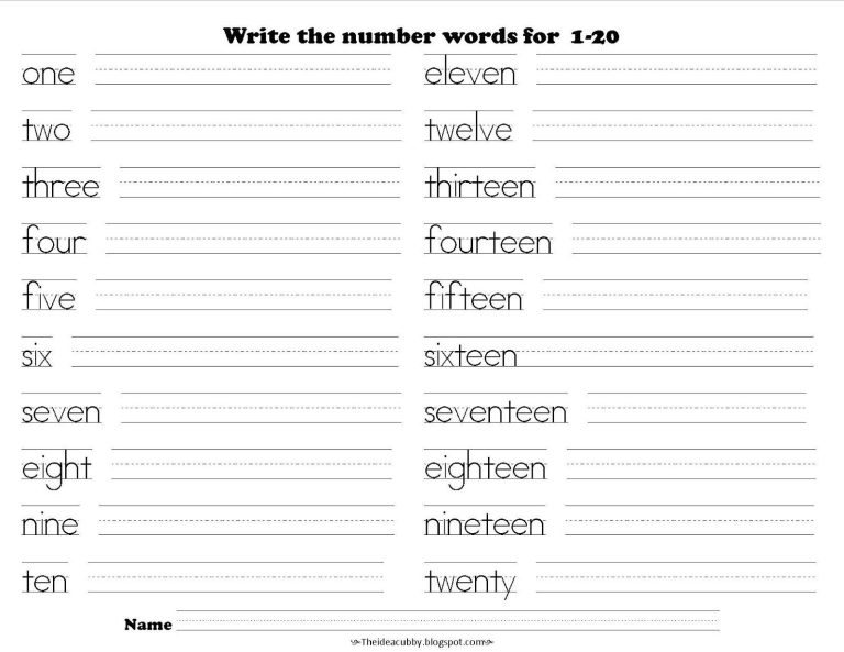 Spelling Writing Numbers In Words Worksheets Kindergarten