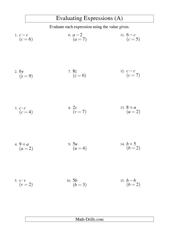 Algebraic Expressions Worksheets 7th Grade With Answers