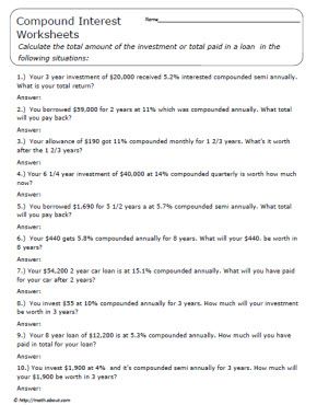 Simple Interest Word Problems Worksheet Answer Key