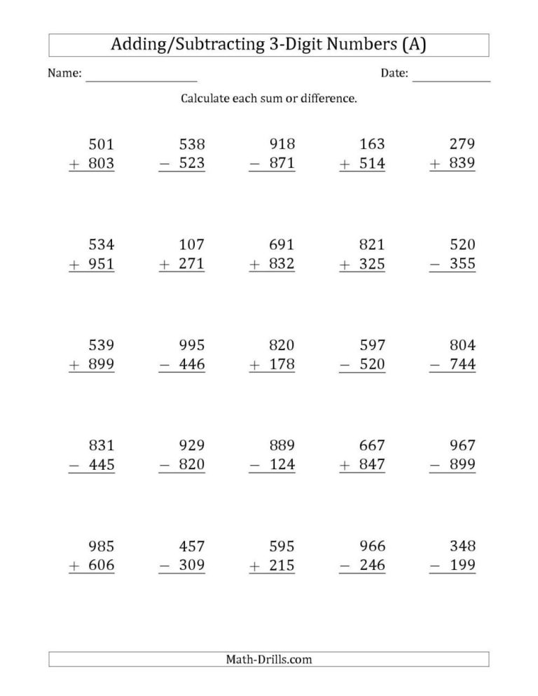 Third Grade 3 Digit Addition Problems