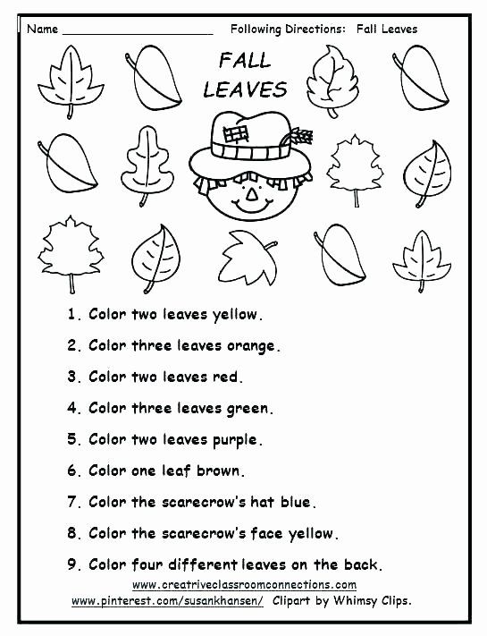 Following Directions Worksheet Kindergarten Free