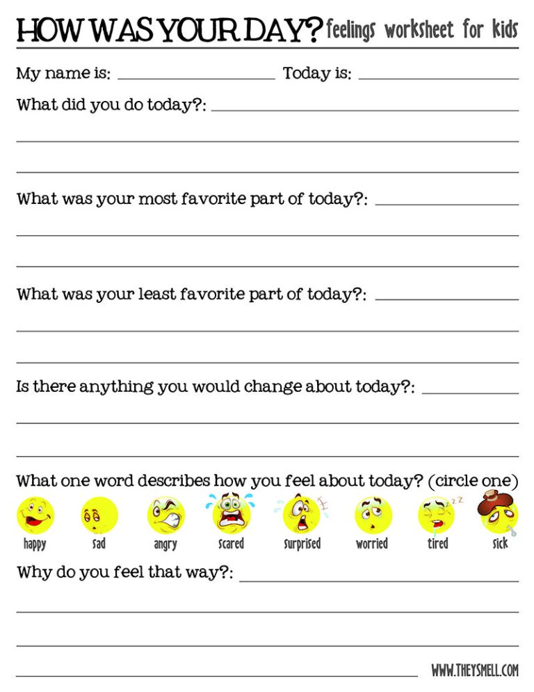 Printable Feelings Worksheet Pdf