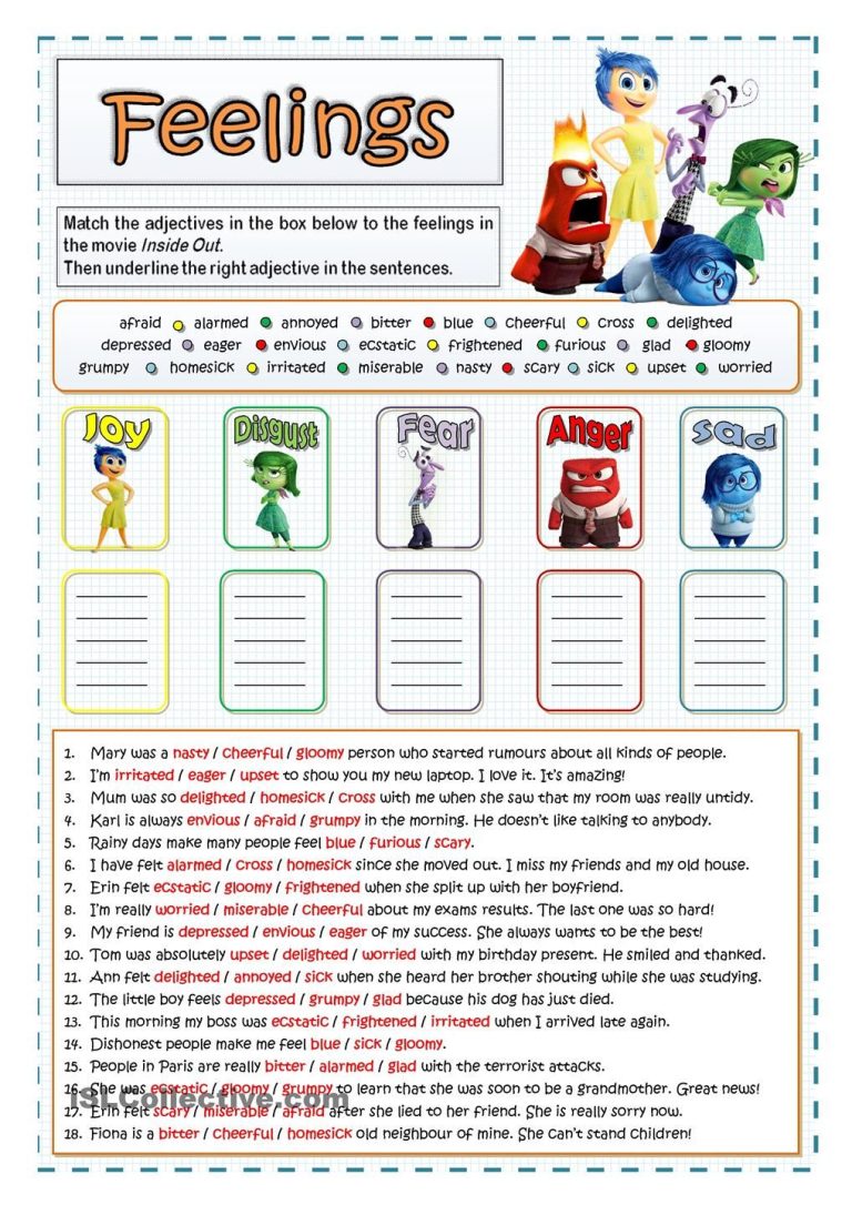 Inside Out Emotions Worksheet Pdf