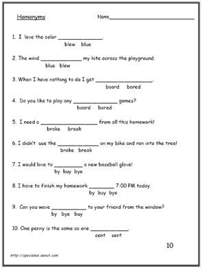 4th Grade Homonyms Worksheets For Grade 4