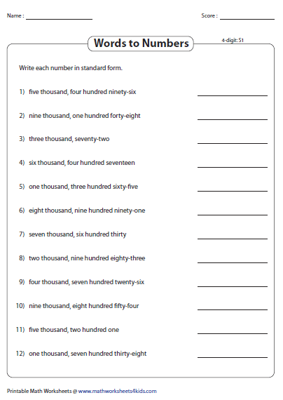 Standard Form Writing Numbers In Words Worksheets Grade 3