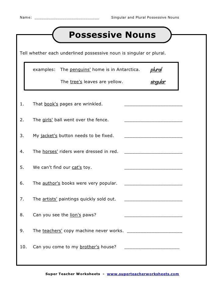 Possessive Nouns Worksheets With Answers Pdf