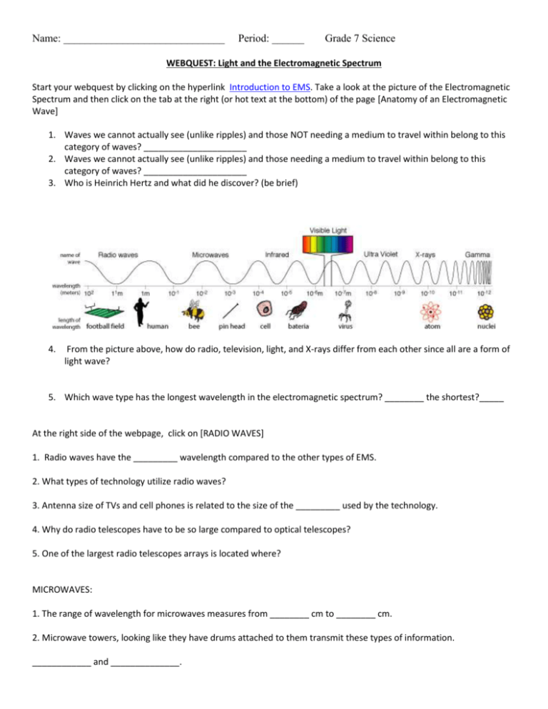 Electromagnetic Spectrum Activity Worksheet Answer Key