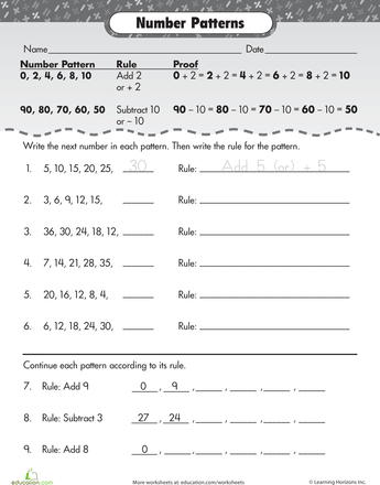 Number Patterns Worksheets Grade 7 Pdf