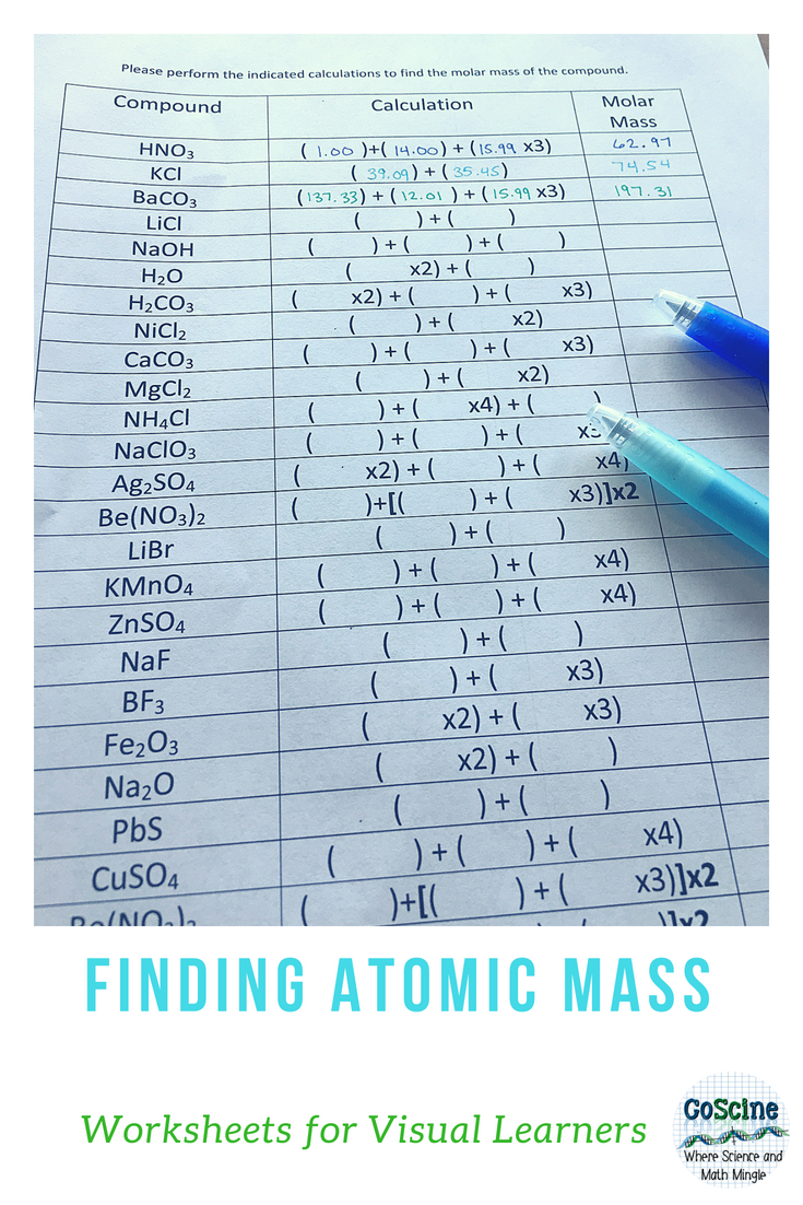 Molar Mass Worksheet W339 Answers