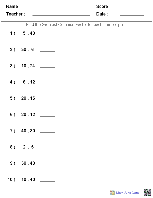 Algebra 8th Grade Greatest Common Factor Worksheets