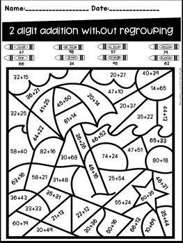 Double Digit Addition Without Regrouping Color By Number