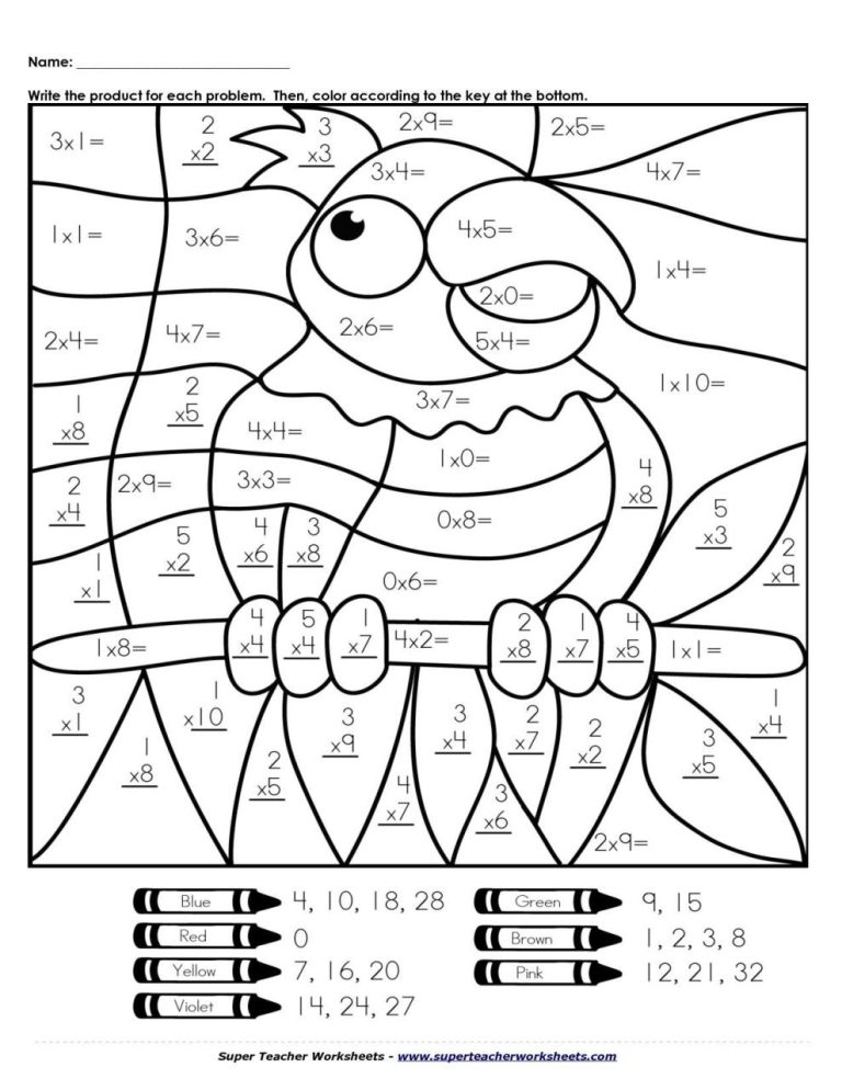 Math Color By Number Multiplication Printables