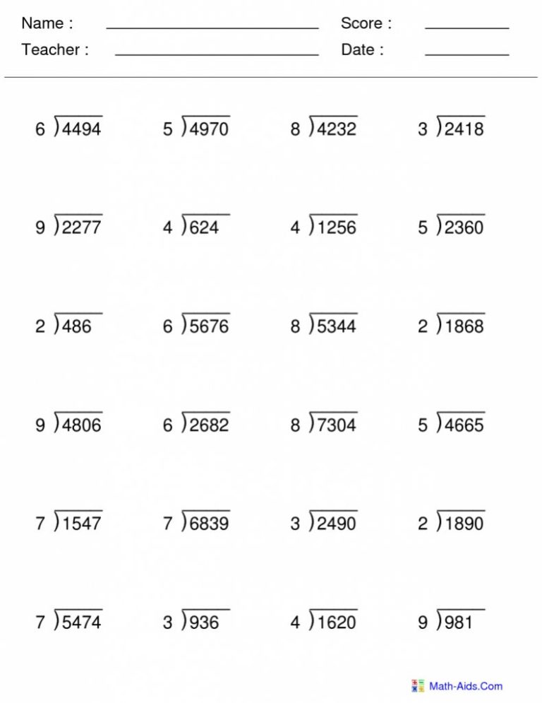 Grade 5 Long Division Worksheets Pdf