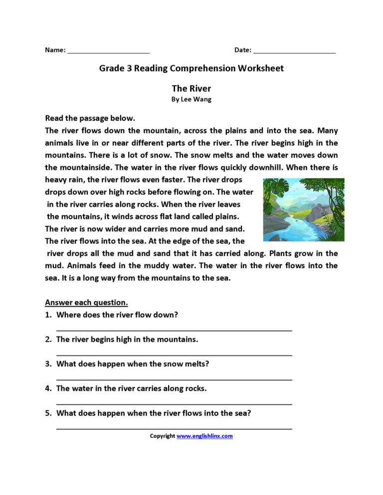 Third Grade Free Reading Comprehension Worksheets For 3rd Grade