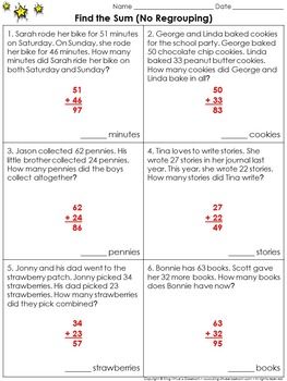 2 Digit Addition With Regrouping Word Problems