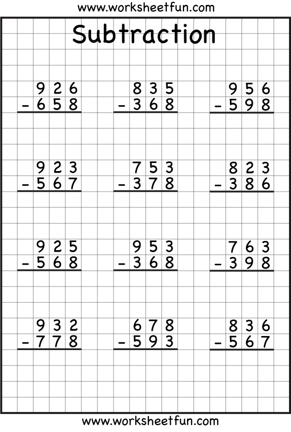 3 Digit Subtraction With Regrouping Worksheets 3rd Grade