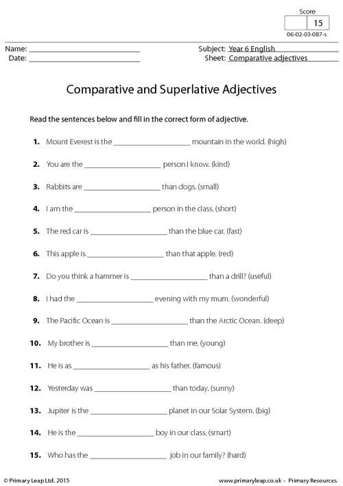 Comparative And Superlative Adjectives Worksheet For Kids