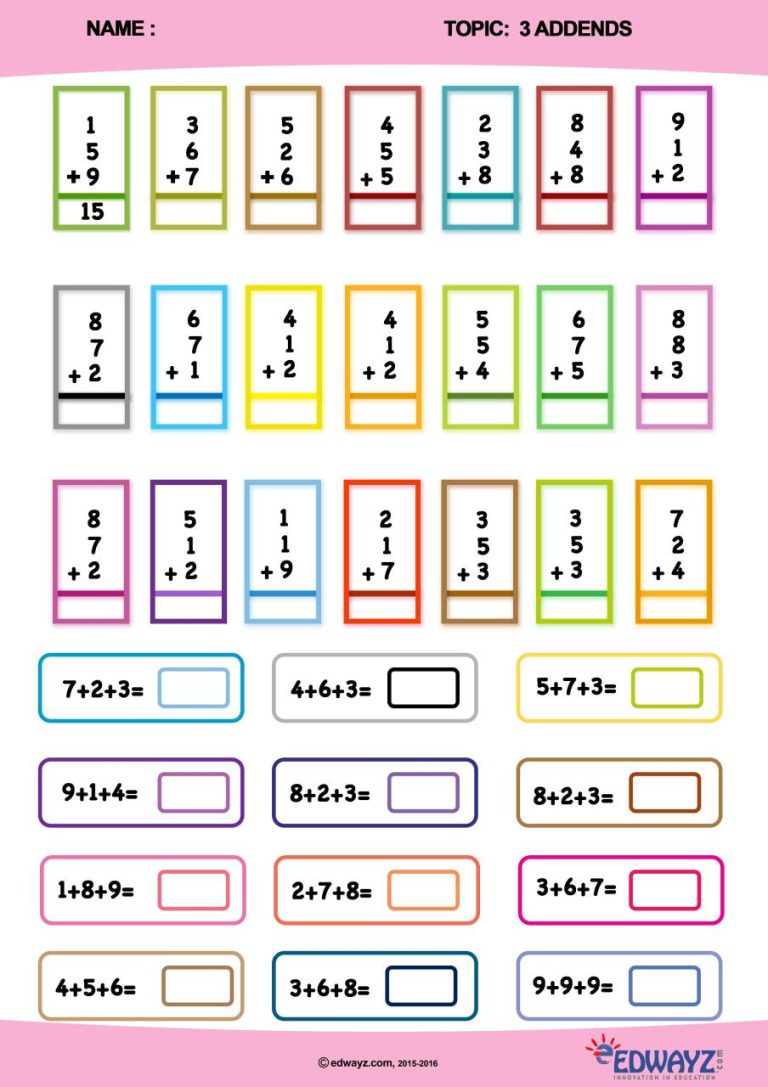 Grade 1 Maths Addition Worksheet For Class 1