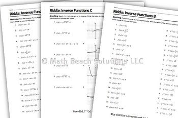 Inverse Functions Equations Worksheet Answer Key