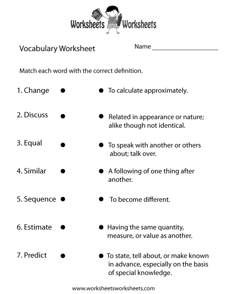 Printable Vocabulary Grade 3 English Worksheets