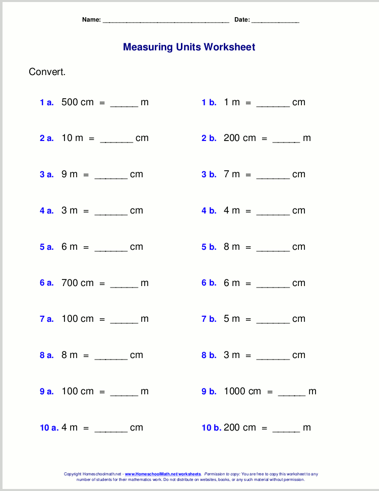 Length Measurement Worksheets Grade 3