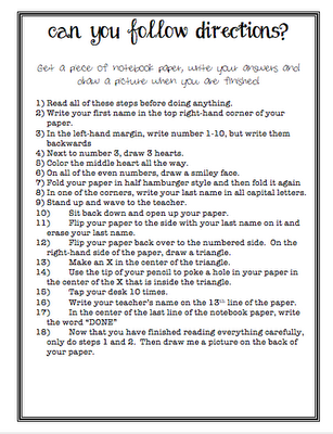 Printable Following Directions Worksheet Funny