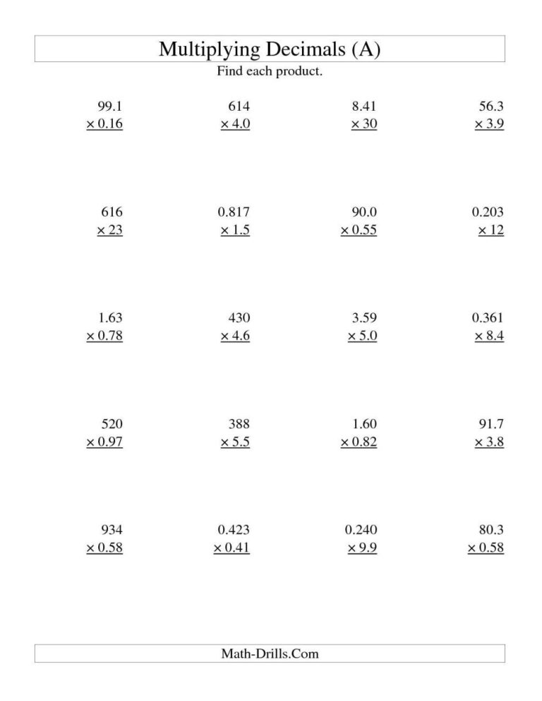 Adding Subtracting Multiplying Decimals Worksheet Pdf