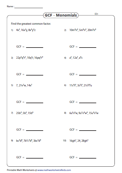 6th Grade Printable Greatest Common Factor Worksheets