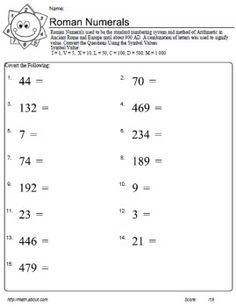 Printable Roman Numerals Worksheet For Grade 6