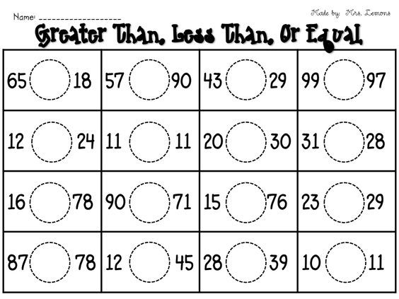 Free Comparing Numbers Worksheets 1st Grade