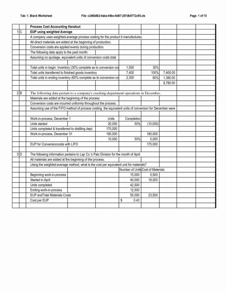 10 Column Worksheet Excel Template