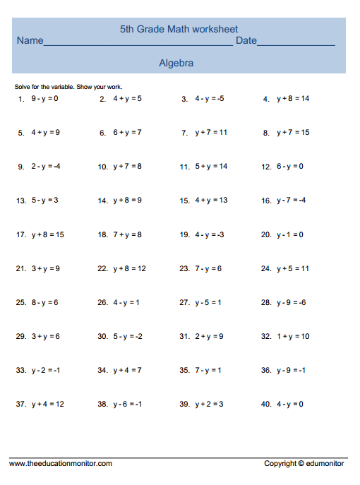 Fifth Grade 5th Grade Worksheets With Answer Key