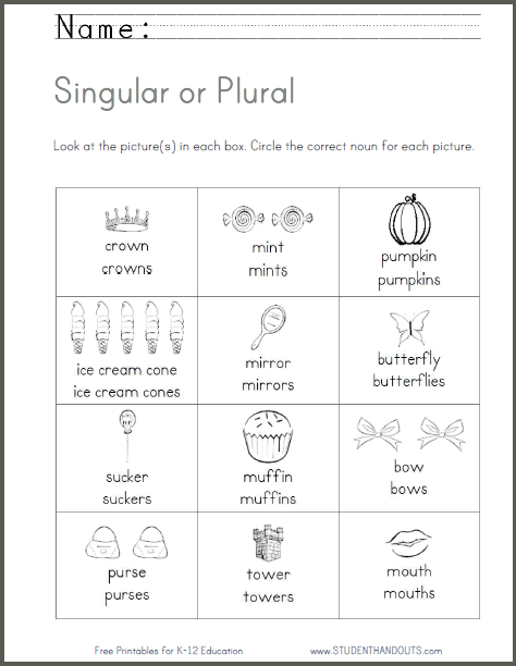 Singular And Plural Nouns Worksheet Kindergarten Pdf