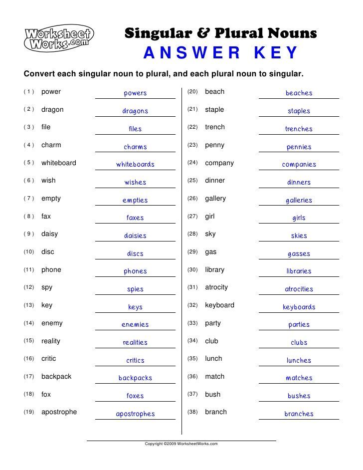 Singular And Plural Nouns Worksheet With Answers Pdf