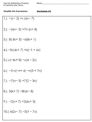 5th Grade Simplifying Algebraic Expressions Worksheets