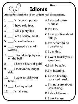 Idioms Worksheets Pdf Free