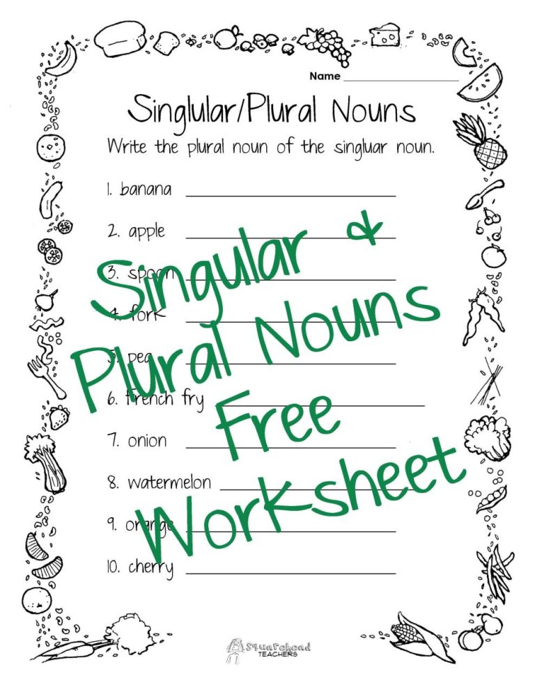 5th Grade Sixth Grade Singular And Plural Nouns Worksheet Grade 6