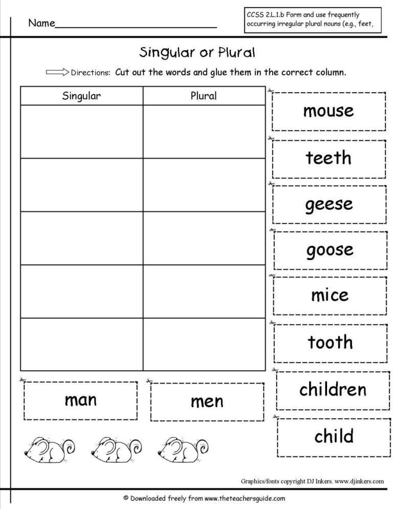 Singular And Plural Nouns Worksheet 2nd Grade