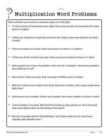 Multiplication Word Problems Worksheets For Grade 2