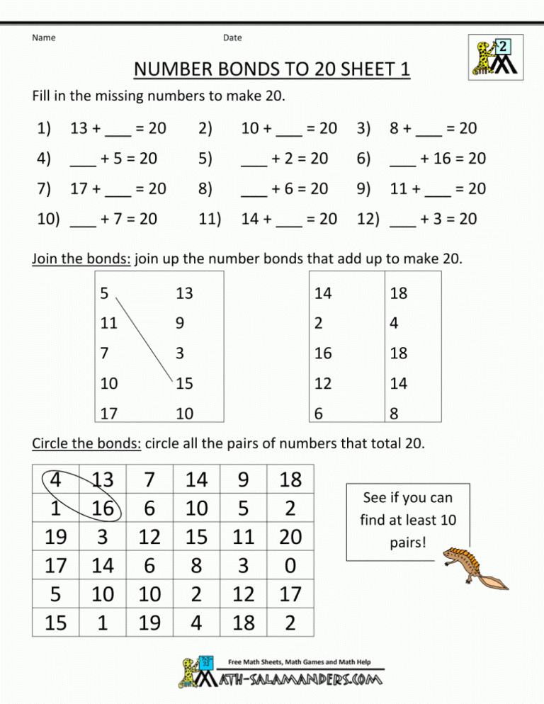 2nd Grade Grade 3 Number Bonds Worksheets