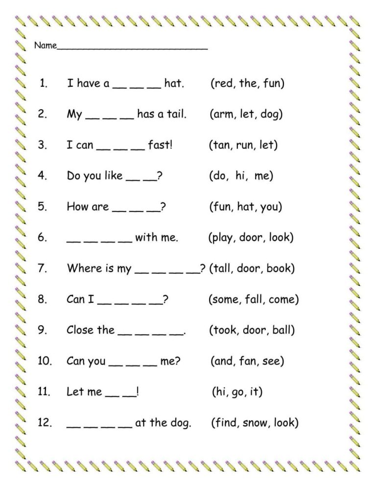 Free Printable First Grade Sight Words Worksheets Pdf