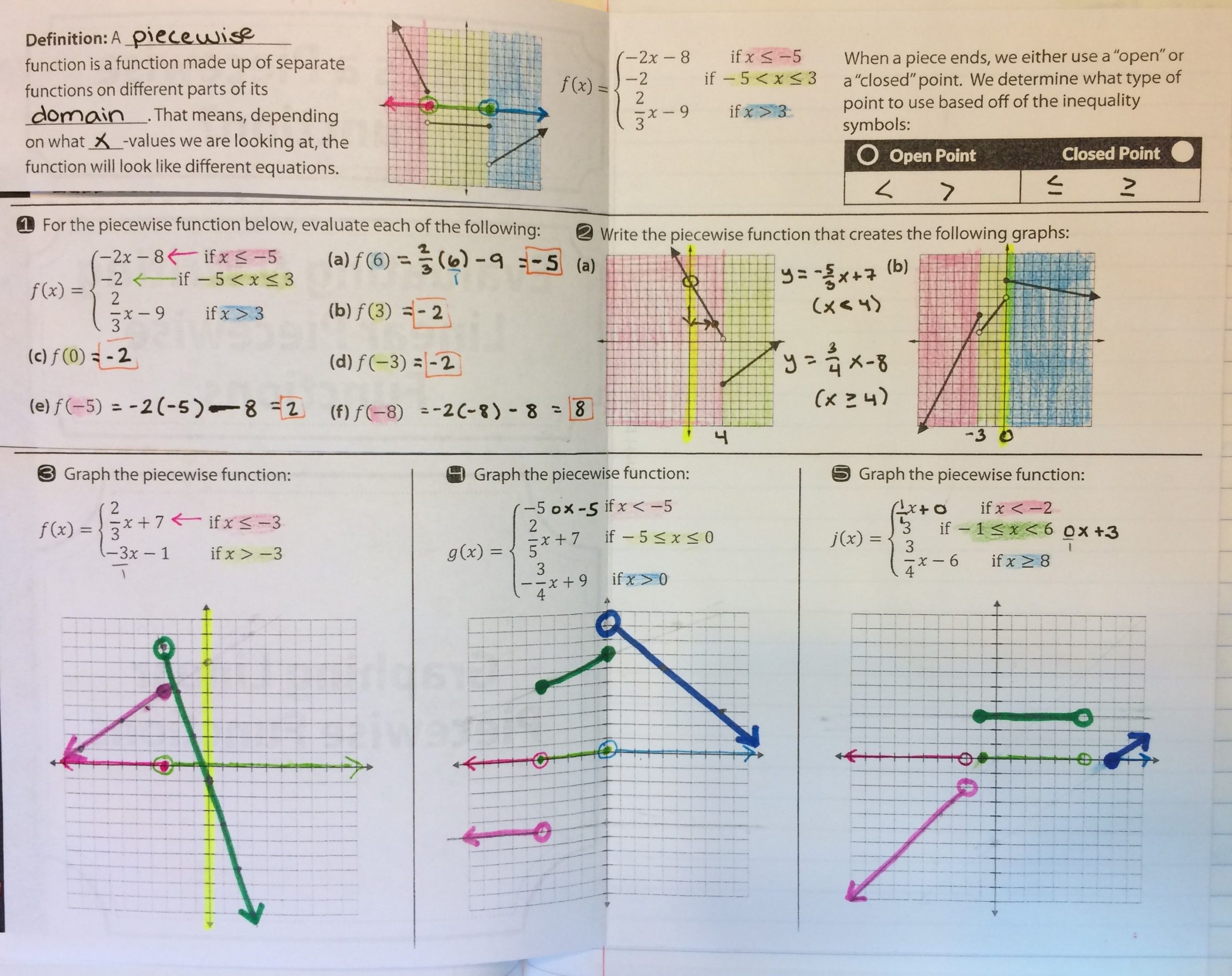 Evaluating Piecewise Functions Worksheet Answer Key