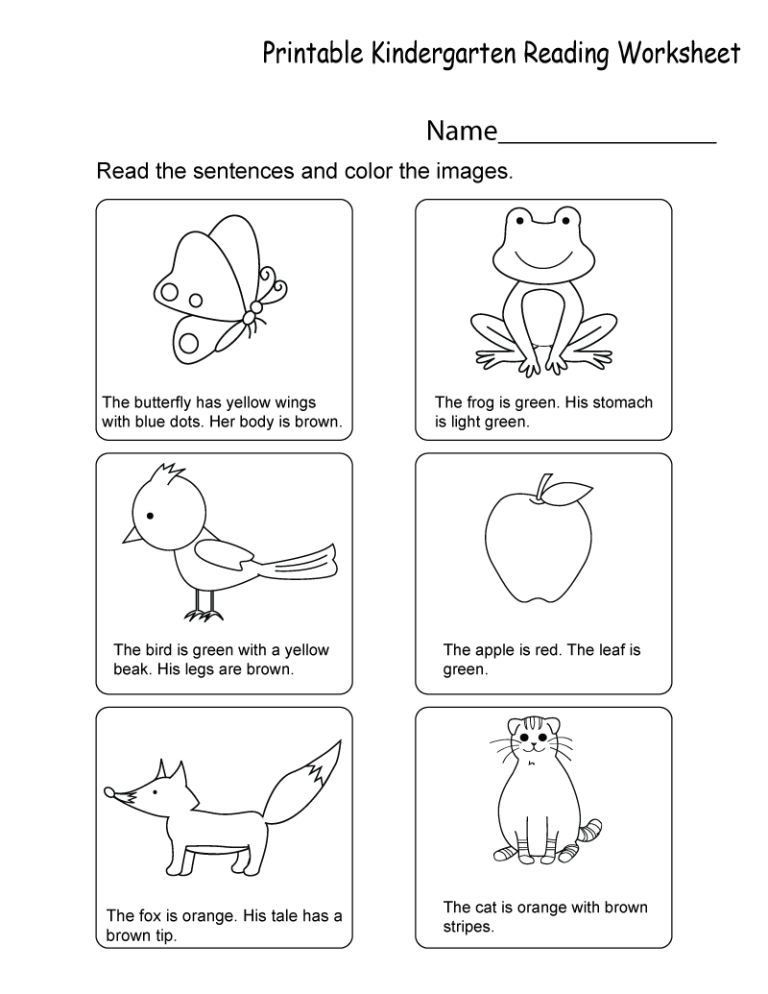 Printout Printable Kindergarten English Worksheets Pdf