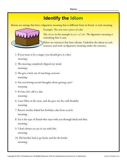 Fifth Grade Idioms Worksheets With Answers