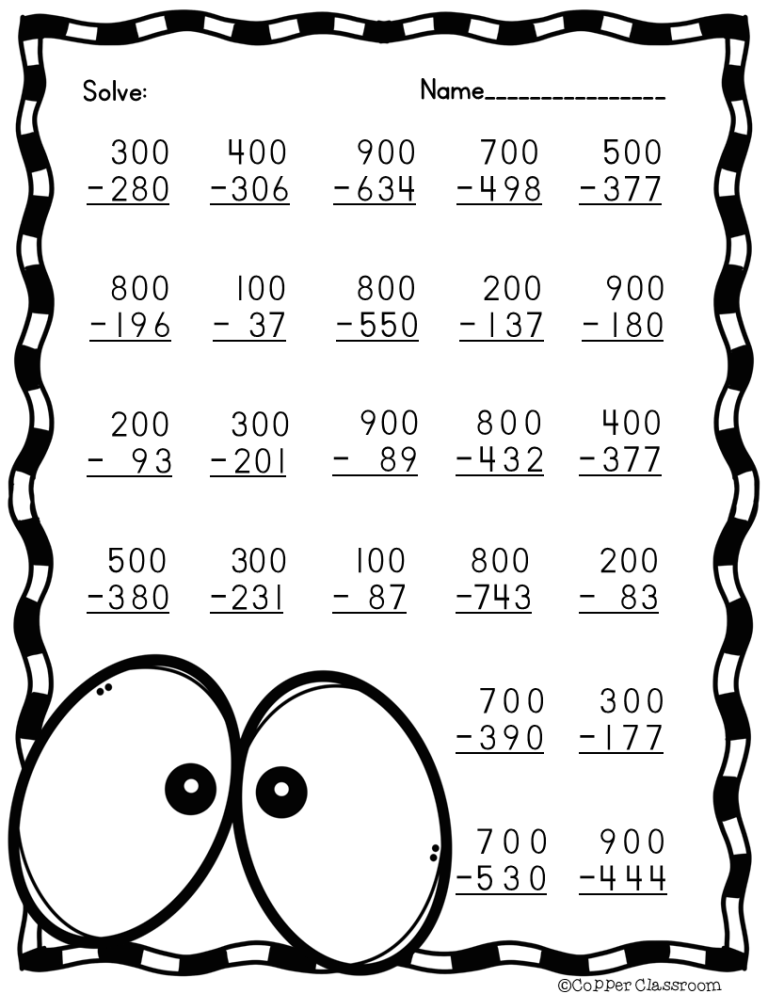 3 Digit Subtraction With Regrouping Worksheets With Answers