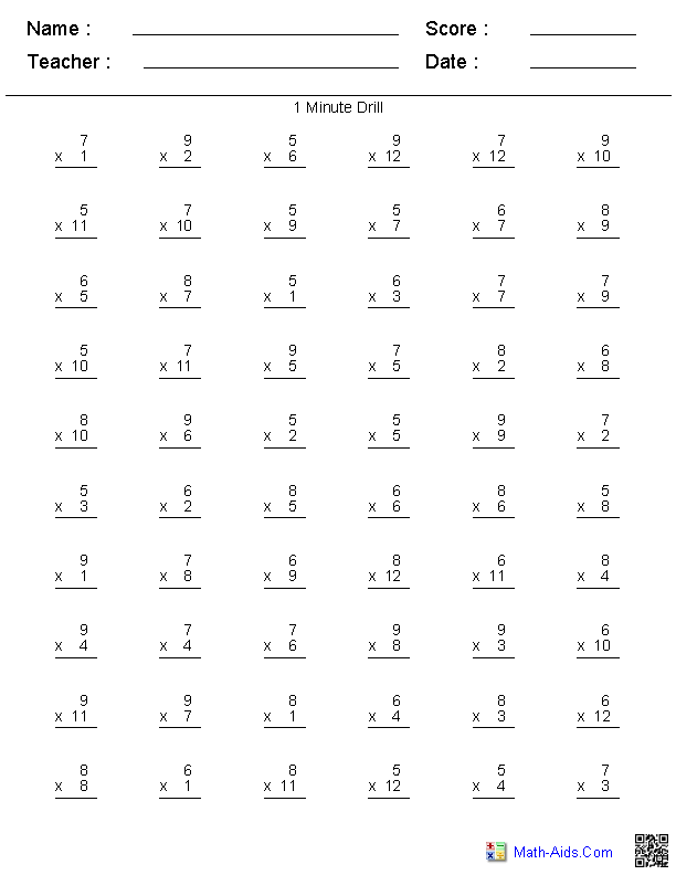 4th Grade Mixed Multiplication Timed Test