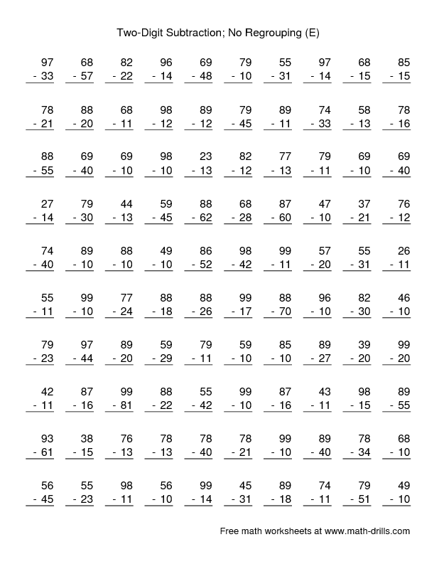 Free Printable 2 Digit Subtraction With Regrouping